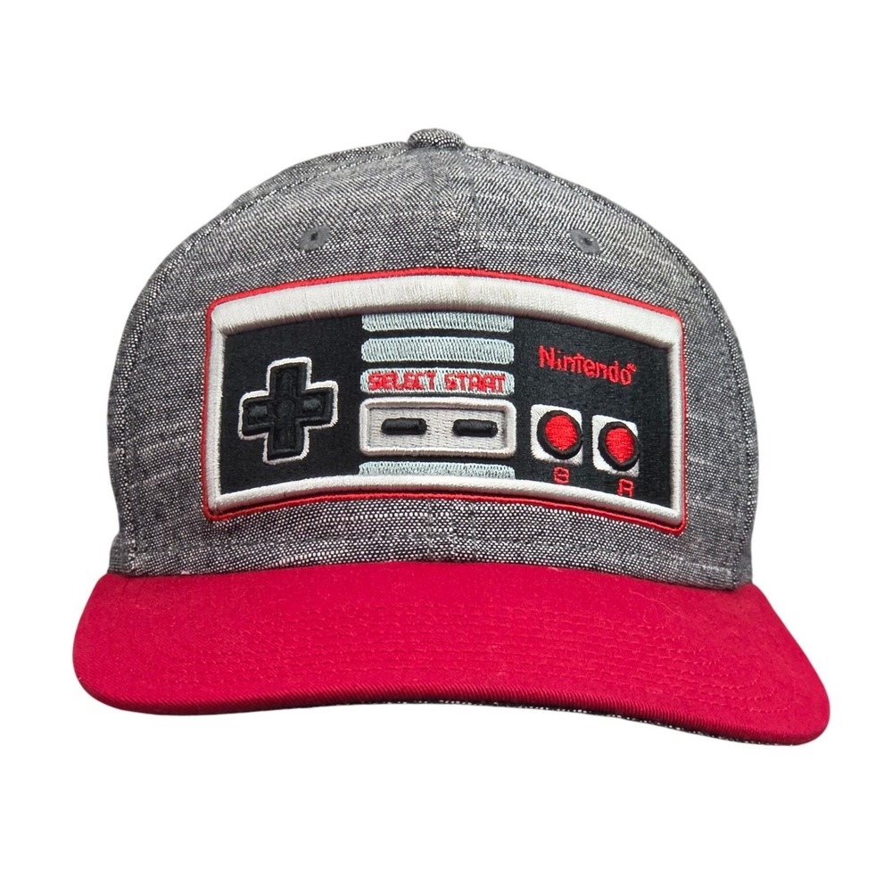 Nintendo Hat Mens OSFM Gray Red NES Controller Snapback Retro Gamer Cap